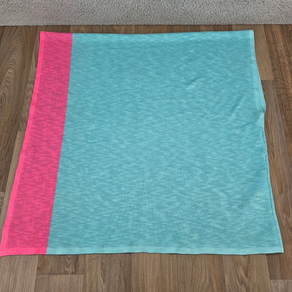 Whimsy Rose Turquoise Neon Pink Slub Knit Poncho‎ Wrap Beach Coverup Small USA